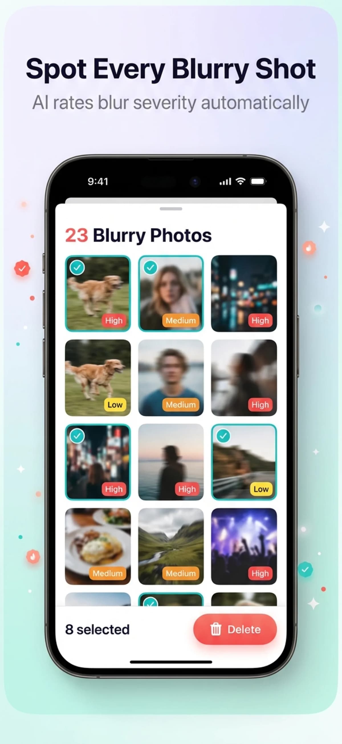 AiCleanerPro blurry photo detection with AI blur scoring